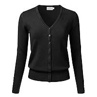 Women's Button Down V-Neck Long Sleeve Knit Cardigan with Sleeve Button Detail (S-3XL)