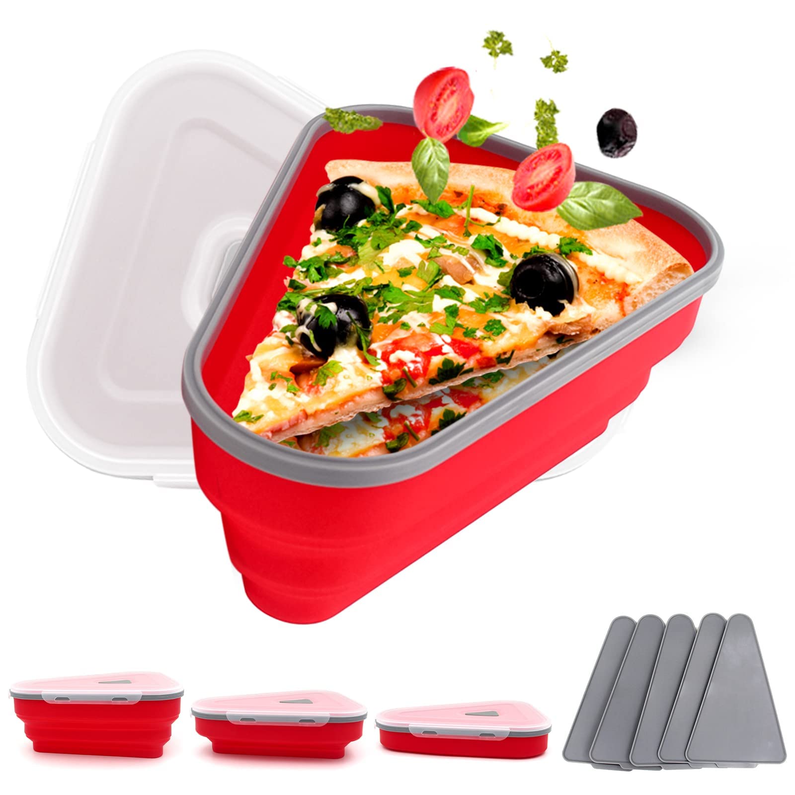 bkkbt Collapsable Pizza Storage Container - Reusable Pizza Box with 5 Microwaveable Serving Trays, Pizza Leftover Container Storage Space Saver, Microwave and Dishwasher Safe