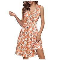 Cocktail Dresses for Women 2024,Womens Wrap V Neck Sleeveless Flare Tank Dress with Pockets Max Dress for Wome