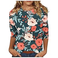 Womens T Shirts Crew Neck Floral Dressy Blouses Loose Fit Boho Casual Shirts Summer Cute Trendy Tops