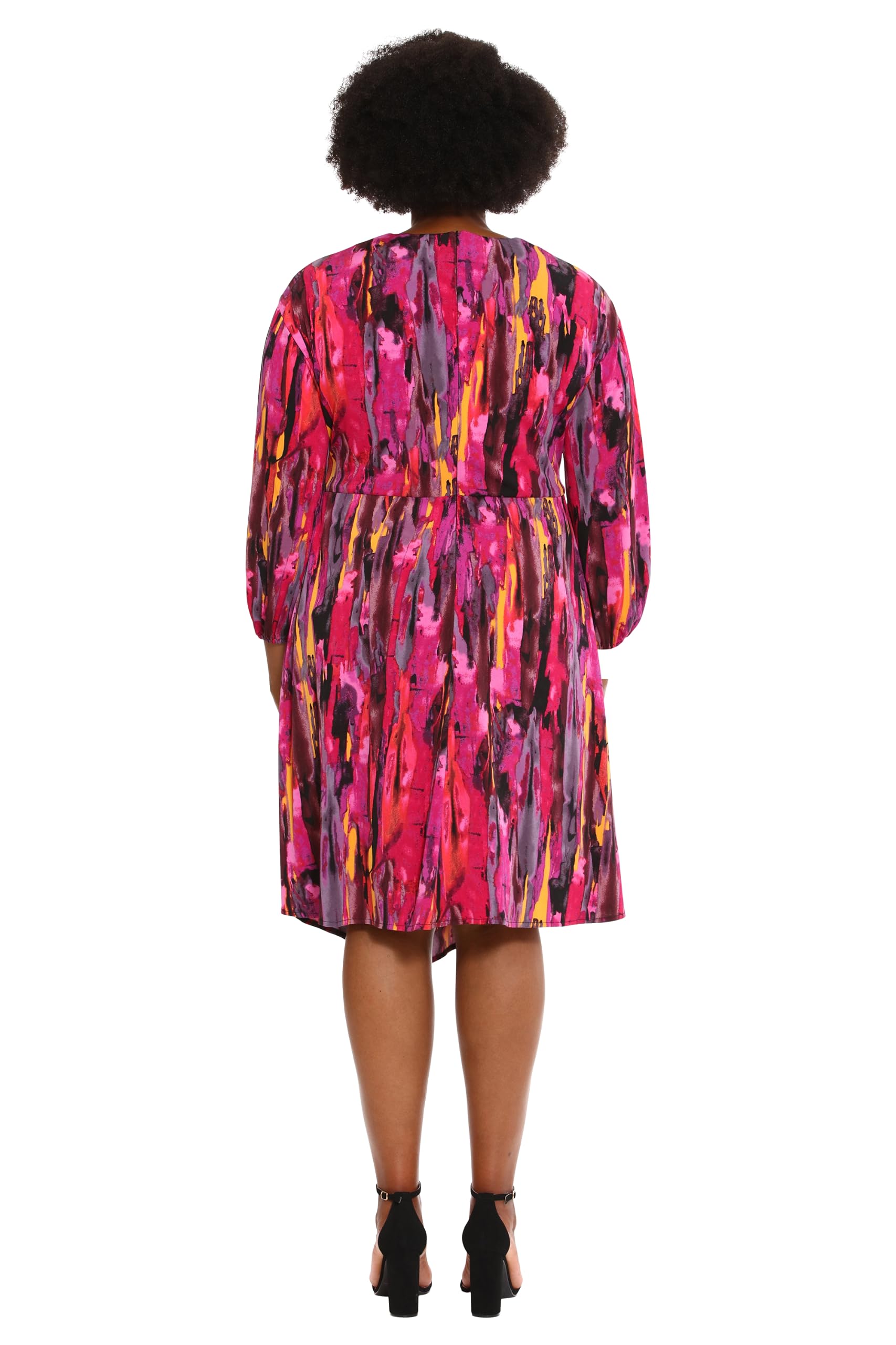 London Times Women's Twist Front Long Sleeve Polished Career Chic Asymmetric Hem Matte Jersey Printed Dress
