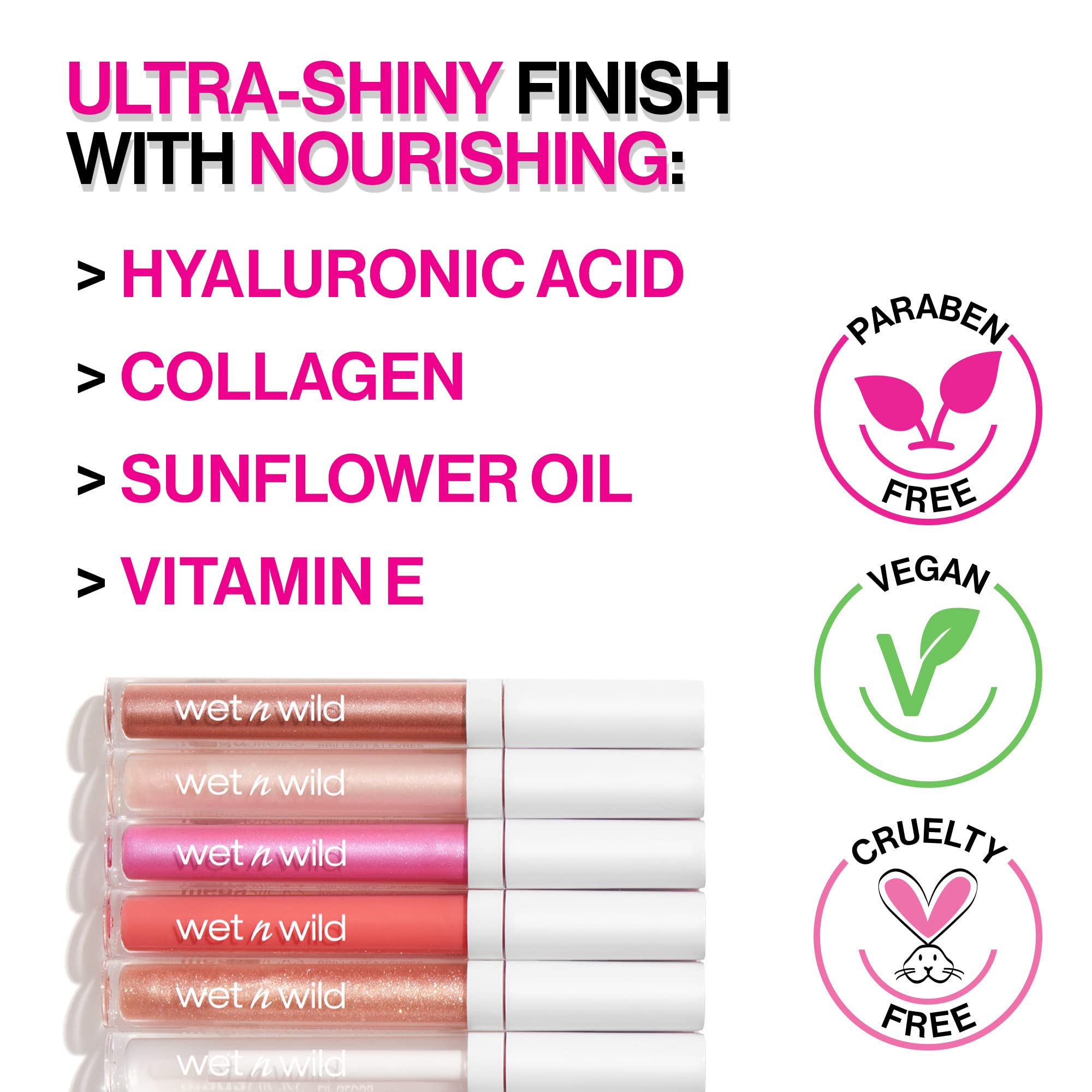 wet n wild Mega Slicks Lip Gloss | Long Lasting | Hyaluronic Acid | High Shine | Sinless