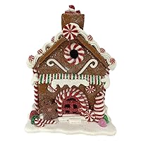 Battery Operated Lighted Clay Gingerbread House Christmas Figurine 7 Inch Choose Your Style (Peppermint Gingerbread House)