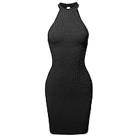 Women's Casual Sexy High Neck Sleeveless Lurex Body-Con Mini Dress