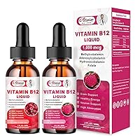 Vegan&High Absorption Vitamin B12 1000mcg Sublingual Liquid Supplement for Women and Men- Blend with Folic Acid 200mcg-Support Brain, Energy & Neuron System- Organic Fruit Flavor