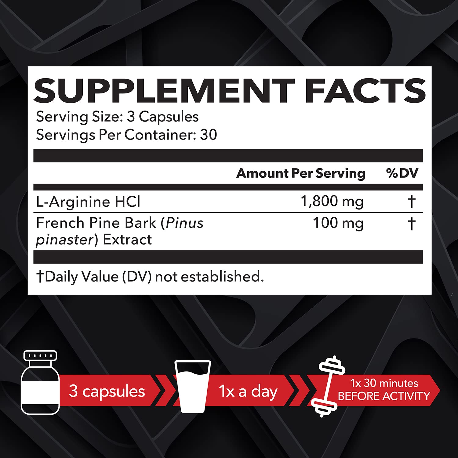 L Arginine French Pine Bark | 1,800mg L Arginine Pills for Men to Boost Circulation | Nitric Oxide Precursor for Powerful Blood Flow | Potent Dosage 30 Day Supply | 90 NO L-Arginine Capsules