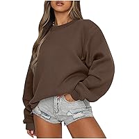 Solid Sweatshirts For Women Loose Fit Long Sleeves Round Neck Baggy Pullover Shirt Fall Winter Daily Cloth Tunic