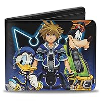 Buckle-Down Men's Disney Wallet, Bifold, Kingdom Hearts II Donald Wisdom Form Sora Goofy Diamonds Blue, Vegan Leather, Multicolor, Standard Size
