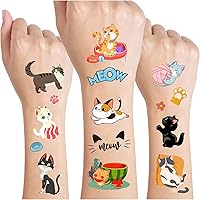 Cute Cat Temporary Tattoos for Kids 690 Pieces Cat Birthday Themed Party Supplies Favors Goodie Bags Decor Sticker Tattoos Valentine's Day Gifts Gift for Boys Girls Classroom Prizes Carnival Rewards