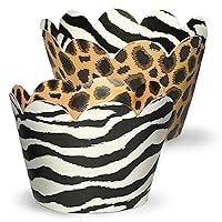 Animal Print Cupcake Wrappers - Wild One Birthday Decorations, Safari Jungle Zoo Theme Party, Zebra Stripe Cheetah Liners, Baby Shower Cup Cake Holders, Bachelorette - 24 Count