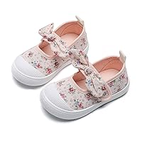 JTY Toddler Girls Canvas Sneakers Casual Bowknot Mary Jane Flat Shoes for Kids School Uniform Shoes Non-Slip Dress Shoes Walking Running Shoes