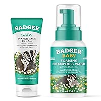 Badger Diaper Cream and Baby Wash Bundle - Zinc Oxide Diaper Cream Calendula with Beeswax & Sunflower, Baby Wash Calming Chamomile - All Organic