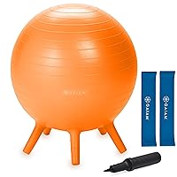 Gaiam Kids Stay-N-Play Ball Children's Balance Ball Chair with Chair Bands - Flexible School Active Classroom Desk Alternative Seating with Chair Fidget Band - Built-in Stability Legs - 52cm, Orange