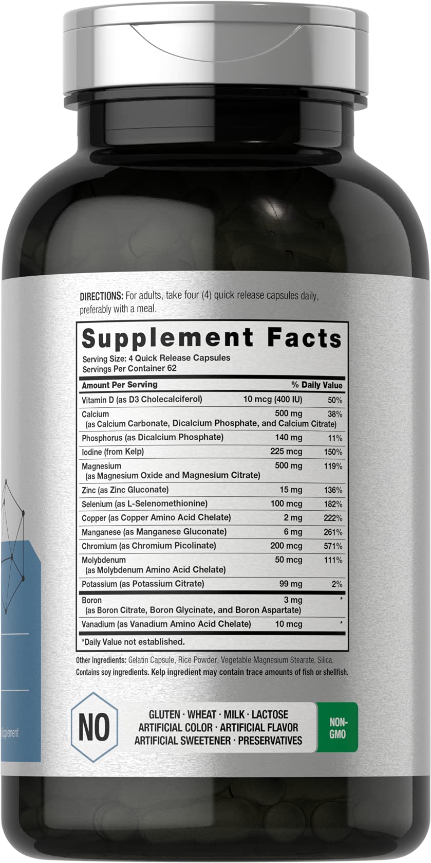 Multi Minerals Supplement | 250 Capsules | Iron Free | Daily Mineral Complex for Men and Women | Non-GMO & Gluten Free | by Horbaach