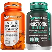 Herbtonics Multi Collagen Gummies Type 1,2,3,5 & 10 with Biotin for Hair Growth, Skin, Nails - Prostate Support Supplement for Men's Health | with Saw Palmetto Beta Sitosterol & Less Urination