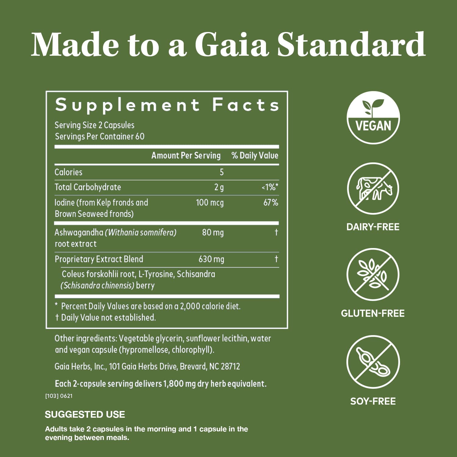 Gaia Herbs Thyroid Support - Made with Ashwagandha, Kelp, Brown Seaweed, and Schisandra to Support Healthy Metabolic Balance and Overall Well-Being - 60 Vegan Liquid Phyto-Capsules (20-Day Supply)