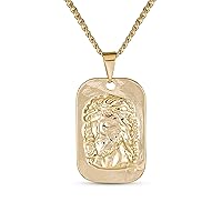 Bling Jewelry Unisex Personalize Religious Metal Cross Medallion Face of Jesus Christ Head Necklace Pendant Yellow Gold Plated For Men Teens Customizable