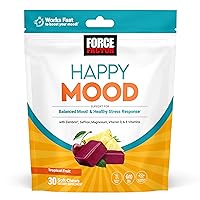 FORCE FACTOR Happy Mood, Mood Support and Mood Balance Supplement to Support Happiness, Positivity, and Stress, Made with Magnesium, Saffron, Zembrin, Non-GMO, Tropical Fruit Flavor, 30 Soft Chews