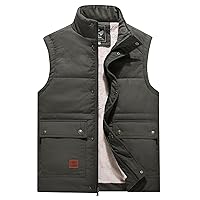 Flygo Men's Winter Warm Outdoor Padded Puffer Vest Thick Fleece Lined Sleeveless Jacket (Style 02 Army green, Medium)