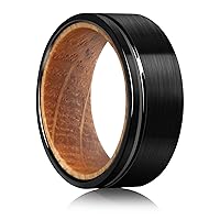 Tungsten Rings for Men Womens 8mm Black Silver Fashion Promise Wedding Band Carbide Inner Hole Inlaid Whiskey Barrel Wood Chamfer Frosted Matte Finish Edge Comfort Fit size 7-12