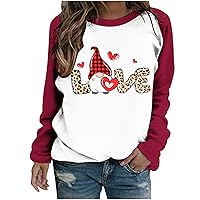 Valentine's Day Shirt Color Block Leopard Heart Print Tops Raglan Sleeve Spring T-Shirts for Women 2024 Fashion