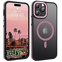 YINLAI Case for iPhone 14 Pro Max 6.7-Inch, Magnetic [Compatible with Magsafe] Supports Wireless Charging Slim Translucent Matte Men Women Girl Shockproof Protective Back Phone Cover, Black/Pink