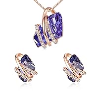 Leafael Wish Stone Necklace, Stud Earrings Jewelry Set for Women, February Birthstone Tanzanite Purple Crystal Jewelry, Silver Tone Gifts for Women