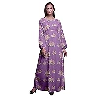 Bimba Printed Women's Long Sleeve Flared Dress Elastic Waist Maxi Dress Gown