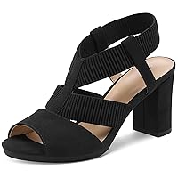 mysoft Women's Heeled Sandals with Elastic Ankle Strap Chunky Block Heel Open Toe Shoes
