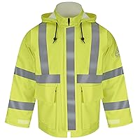 Bulwark Flame Resistant 10 oz Hi-Visibility Regular Rain Jacket HRC2, Take-up Tabs on Cuff, Yellow/Green