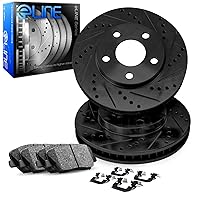 R1 Concepts eLINE Series Rear Brake Rotors Drilled and Slotted Black with Ceramic Pads and Hardware Kit For 2013-2018 Ford Escape, C-Max, Transit Connect