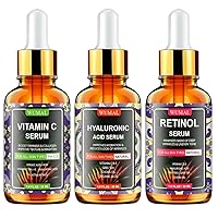 3 Pack Face Serum Set - Vitamin C Serum, Retinol Serum & Hyaluronic Acid Serum - Firming, Brightening & Hydrating - Reset Your Skin Day and Night