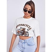 Women's Tops Shirts for Women Sexy Tops for Women Letter Graphic Crop Tee Tops (Size : X-Small)