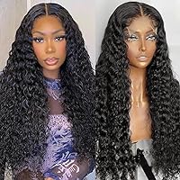 13x6 Deep Wave Lace Front Wigs Human Hair Glueless Pre Plucked Human Hair Wavy Wigs 180% Density Lace Front Wigs Human Hair Deep Curly Wigs With Baby Hair For Black Women 34inch