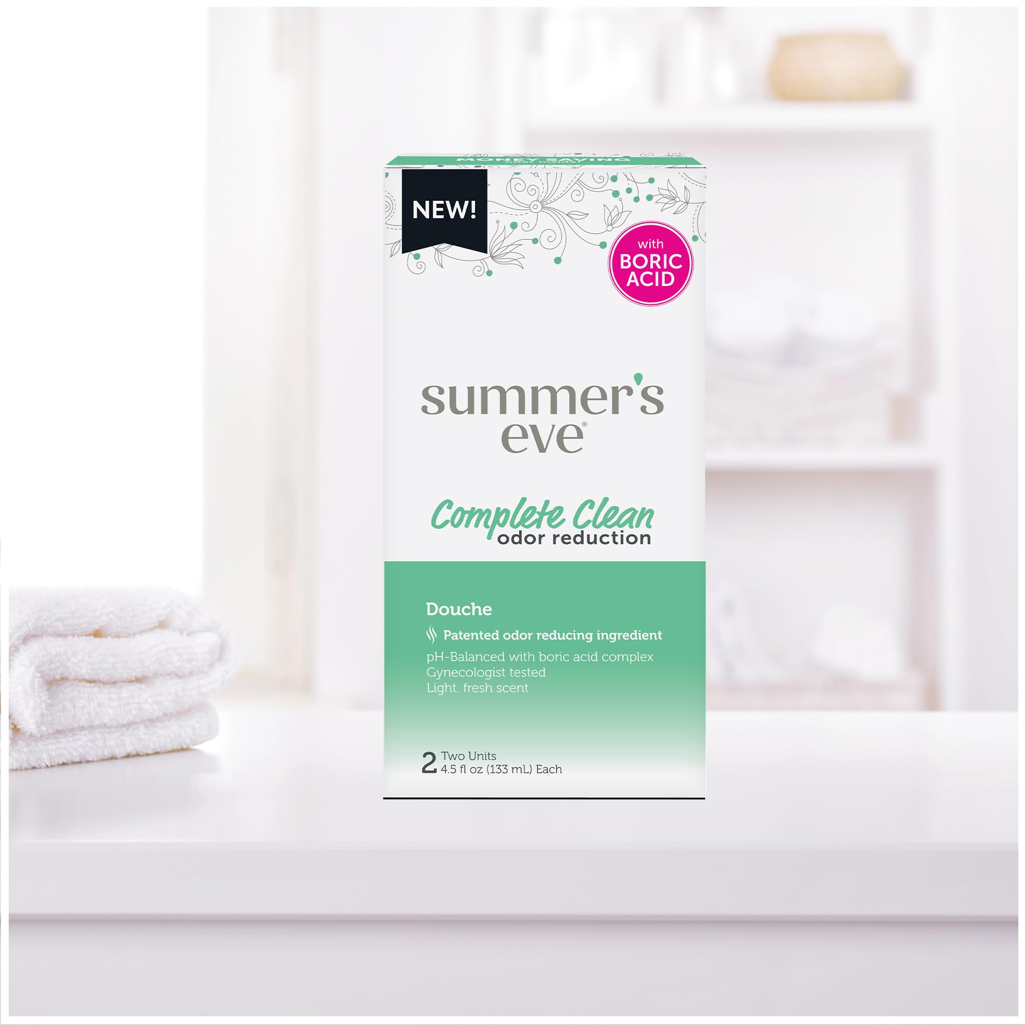 Summer's Eve Feminine Douche, Complete Clean Odor Reduction with Boric Acid Complex, 2 Units, 4.5 oz Each