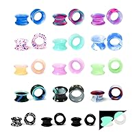 12/16/20/24/28/32pcs Ear Tunnels Plugs Piercing Set : Double Flared Hollow Hard/Soft Silicone Ear Gauges Ear Expander Stretcher Body Piercing Jewelry 8g-40mm