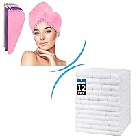 Hair Towel, 3 Pack Hair Wrap Quick Drying Towels Hand Towels, 12 Pack 25''*15'' White Microfiber Bathroom Hand Towels.