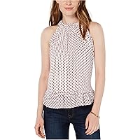 Tommy Hilfiger Womens High Neck Printed Sleeveless Blouse Top