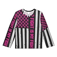 4th of July Boys' Rash Guard Shirts Her Fight is My Fight Breast Cancer Hope Ribbon Swim Shirt 3-12T