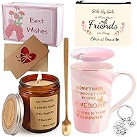 Birthday Gifts for Women Best Friends Friendship Gifts for Women, Unique Inspirational Birthday Gift Female, Funny Coffee Mug Makeup Bag Scented Candle Keychain Gift Basket for Her Bestie Sister