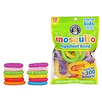 Grandpa Gus's Mosquito Repellent Bands for Adults & Children, Pack of 12 - Each Bracelet Lasts Up to 300 Hours, DEET Free, Assorted Colors