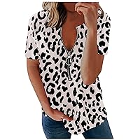 omen's Floral Print T Shirts 2024 Fashion 1/4 Zip Up Pullover Tops Summer Casual Loose Fit Short Sleeve Tunic Shirt Blouses