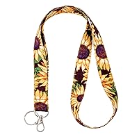 Sunflower Keychain Lanyards Pretty Floral Print Neck Strap Cotton Fabric Lanyard,ID Badge Holder,Key Fob for Wallet,Cell Phone,Teacher,Women,Girls