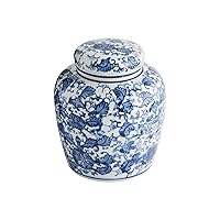 Creative Co-Op Blue & White Ceramic Ginger Jar with Lid