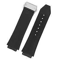 for HUBLOT Big Bang Silicone Watch Band 26mm*19mm 25mm*17mm Waterproof Watch Strap Watch Rubber Watch Bracelet (Color : Black-Silver, Size : 25-17mm)