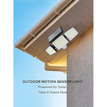 Atronor Solar Wall Security Flood Lights, 265 LED 2800LM with Motion Senor, Outdoor, Remote Control, 3 Lighting Modes, 3 Heads, 270° Wide, IP65 Waterproof, 2 Packs