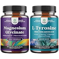 Bundle of Pure Magnesium Glycinate 400mg Capsules and Free Form L Tyrosine 500mg Capsules - Natural Sleep Support Bone Health & Immune Support - High Strength L-Tyrosine Supplement for Mental Energy