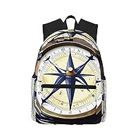 Sail Boat Nautical Compass Print Backpack For Women Men, Laptop Bookbag,Lightweight Casual Travel Daypack