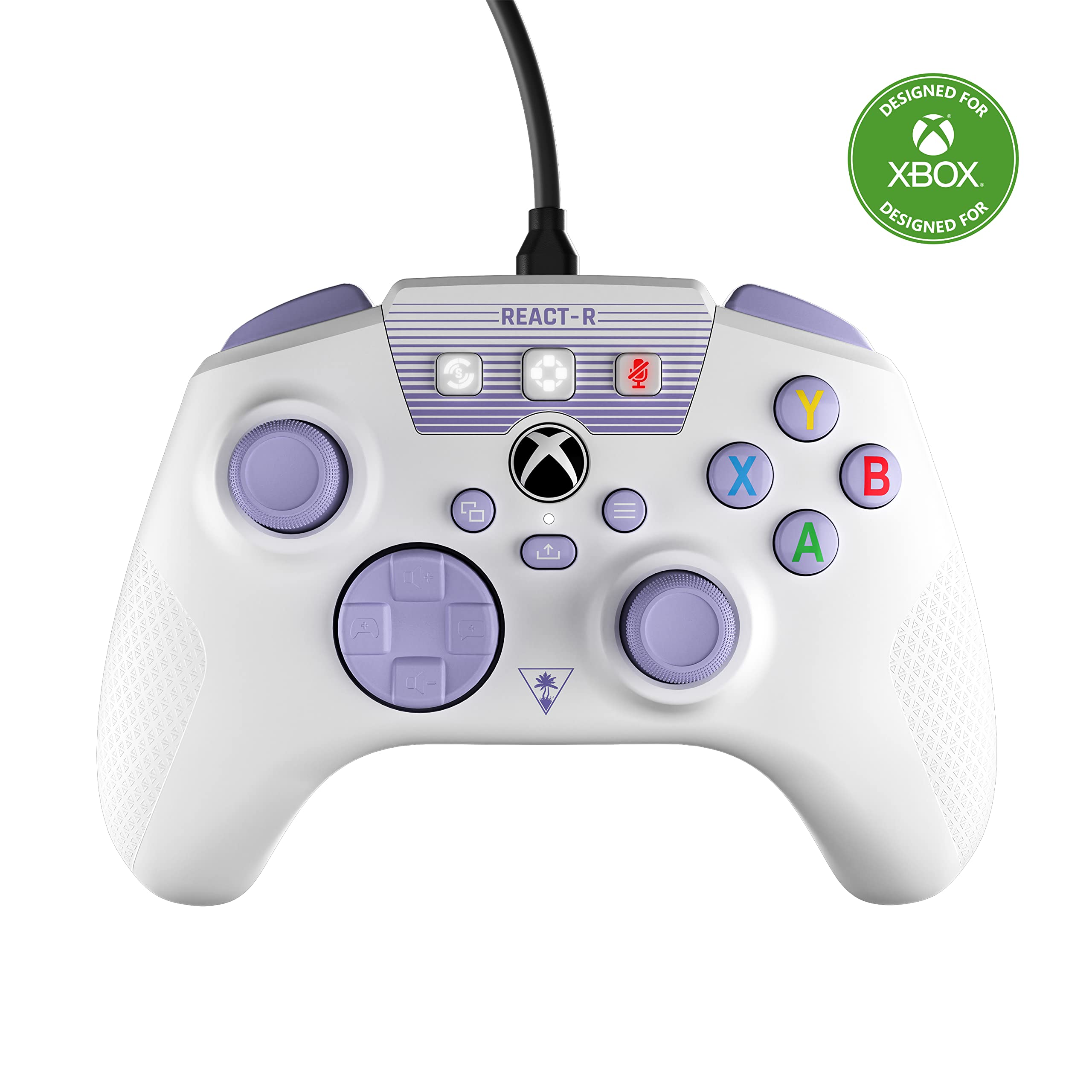 Turtle Beach REACT-R Wired Game Controller – Licensed for Xbox Series X & S, Xbox One & Windows – Audio Controls, Mappable Buttons, Textured Grips - White/Purple