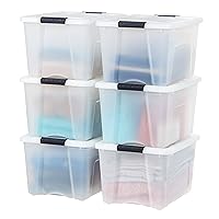 IRIS USA 40 Quart Stackable Plastic Storage Bins with Lids and Latching Buckles, 6 Pack - Pearl, Containers with Lids and Latches, Durable Nestable Closet, Garage, Totes, Tubs Boxes Organizing